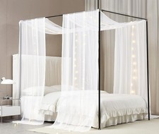 Canopy Bed Curtains W/ Light Princess Bed Canopy Scarf Full/Queen Metal Bed