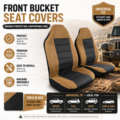 Water Repellent High Back Front Seat Covers Tan Black for Toyota Tacoma