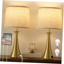 Touch Table Lamp for Living Room Bedroom, 21" Table Lamps Set of 2 Gold 2pcs