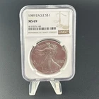 1989 American Silver Eagle NGC MS69 ASE US Graded Coin Slab 1 Oz 999 Fine S$1