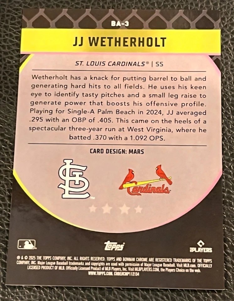 2025 Bowman Chrome JJ WETHERHOLT Ascensions Mars SSP #BA-3 *Case Hit* Cardinals - Image 2 of 2