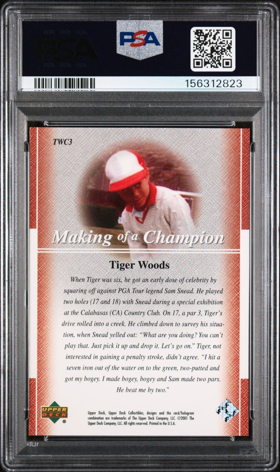 2001 Upper Deck Golf Tiger Woods PSA 9 TWC3 Woods Collection view 2