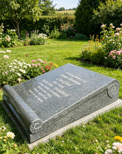 Personalised Flat Grey Granite Scroll Gravestone Headstone Cemetery Grave Marker