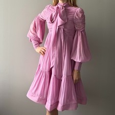Pink Zimmermann flowy dress - Celestial Ruched Tie Neck Chiffon Dress, Size 0