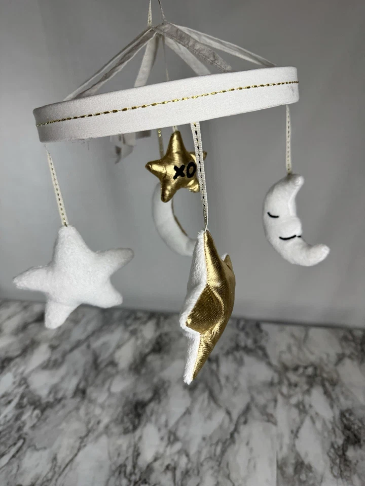 Pottery Barn Kids Emily & Meritt Nursery Baby Crib Mobile Moon & Stars Gold - Image 4 of 4
