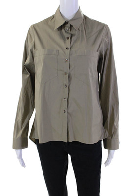 Walter Voulaz Womens Cotton Long Sleeve Collared Button-Down Shirt Brown Size 42