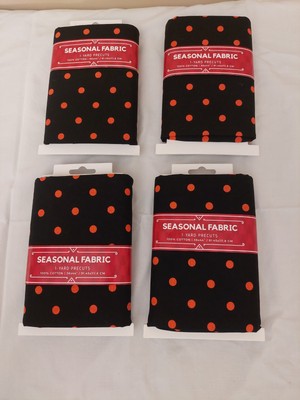Lot Of 4 Seasonal Fabric 1 Yard Precut Fall Black  Orange Dots 36 X 44 Cotton