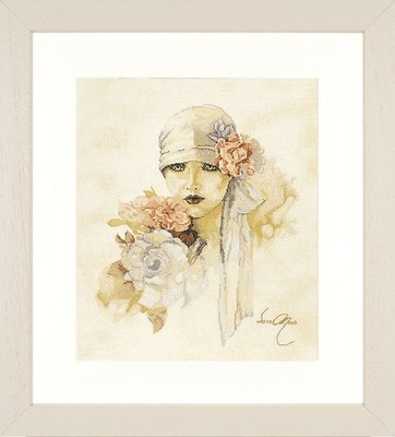 Lanarte Counted Cross Stitch Kit: Sara Moon: Lady With Pink Flower (Linen)