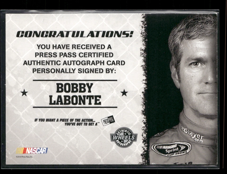 Bobby Labonte 2010 Wheels Main Event Marks Auto 34/61 - Image 2 of 2