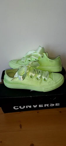 Bambini Converse All Star occhielli grandi OX orzo Volt nastro verde pizzo taglia UK 13 5