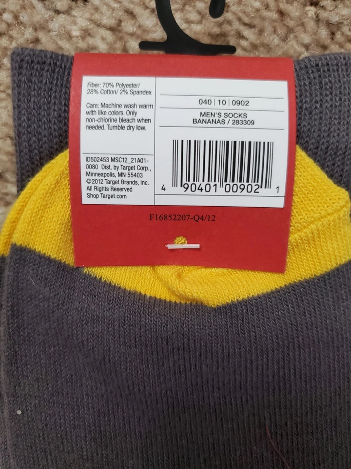 Mossimo Supply Co 2012 Banana Gray Yellow Crew Socks Mens Sz 8-12 New - Image 4 of 4