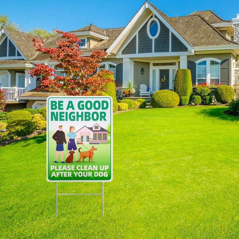 2 PIEZAS Limpieza después de que tu perro firme 12x9 pulgadas con estacas patio césped caca recordatorio Foto 4 de 4