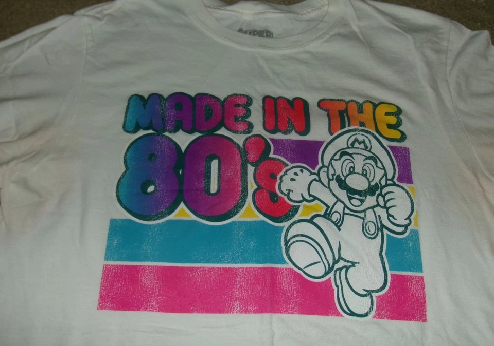 CAMISA NINTENDO M ESTILO VINTAGE Auténtica SUPER MARIO Hecha en los años 80/80 Rara Foto 2 de 3