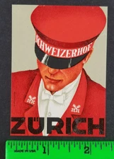 Vintage 1930's Zurich Switzerland Luggage Travel Label