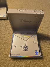 Disney Minnie Mouse Necklace And Earring Set Bowtiful Silver Plated New In Box