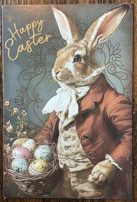 Happy Easter Rabbit Suit Basket Eggs Vintage Inspired  Postcard Decor PC551 Card