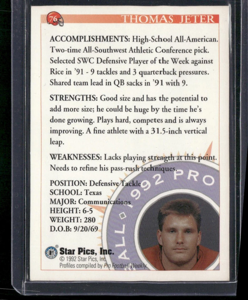 1992 Star Pics #76 Tommy Jeter - Image 2 of 2