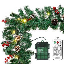 10FT Lighted Christmas Garland Pine Garland Decor with 50LED Lights Remote Timer