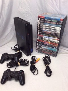 TESTED WORKING PS2 Fat Console Bundle W/ 2 Controllers/ 20 Games Inclu/ Black