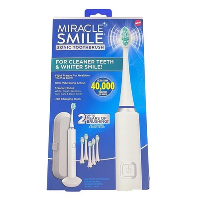 Ontel Miracle Smile SONIC TOOTHBRUSH 40,000 Vibration 5 Mode USB Charging Dock