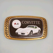 Vintage Chevy Corvette Solid Brass Enamel Belt Buckle
