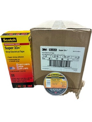 Case of 100 Rolls Scotch 3M Super 33+ 3/4'' X 66' Black Tape