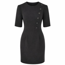 Hobbs Martina Dress Black Tailored Military Style Work Office Button Detail UK 8