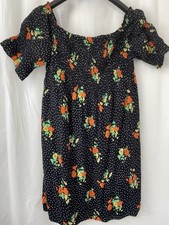 Zara Womens Floral Polka Dot Off Shoulder Dress Boho Festival Summer Size Small
