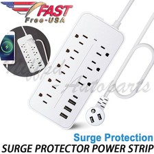 Surge Protector Power Strip- Flat Plug Extension Cord with 8AC Outlets and 3 USB