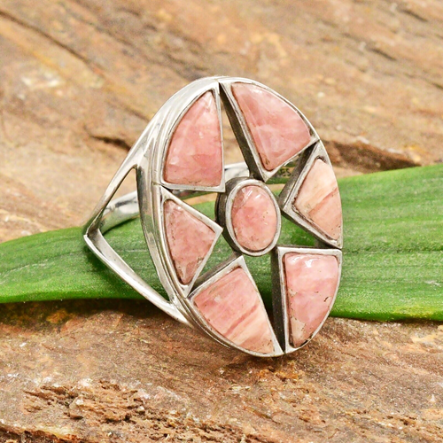 Sterling Silver 925 Designer Sajen Rhodochrosite Gemstone Open Work Ring Size 8