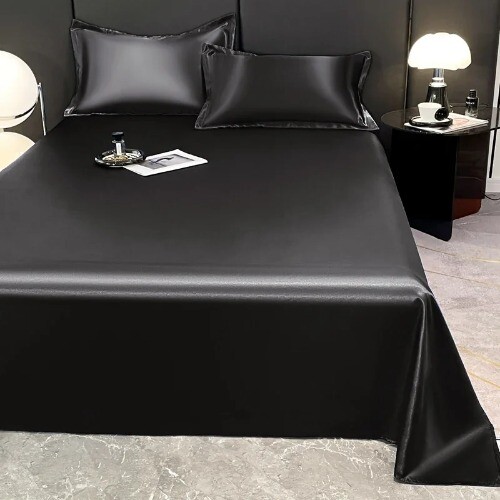 Flat Sheet Solid Color Satin Bed Sheet Bedsheet High-End Bedding Satin Silk - Foto 24 di 28