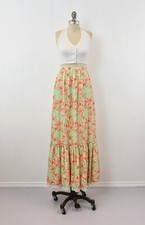 1960s/1970s Lilly Pulitzer Butterfly Novelty Print Orange Green Lace Maxi Skirt