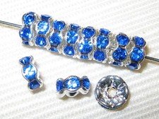 20 Swarovski Rhinestone Rondelles 6mm Silver / Sapphire SR618