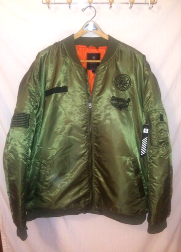 Vintage Southpole Herren 5XB Armee grün gefüttert Bomber Fliegerjacke Patches Y2K ~ x
