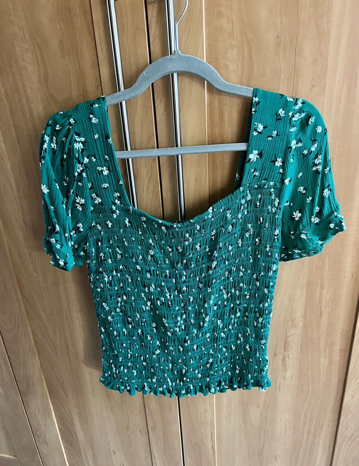 Immaculate! Worn Once! Green Ditsy Floral Print Ruched Top by