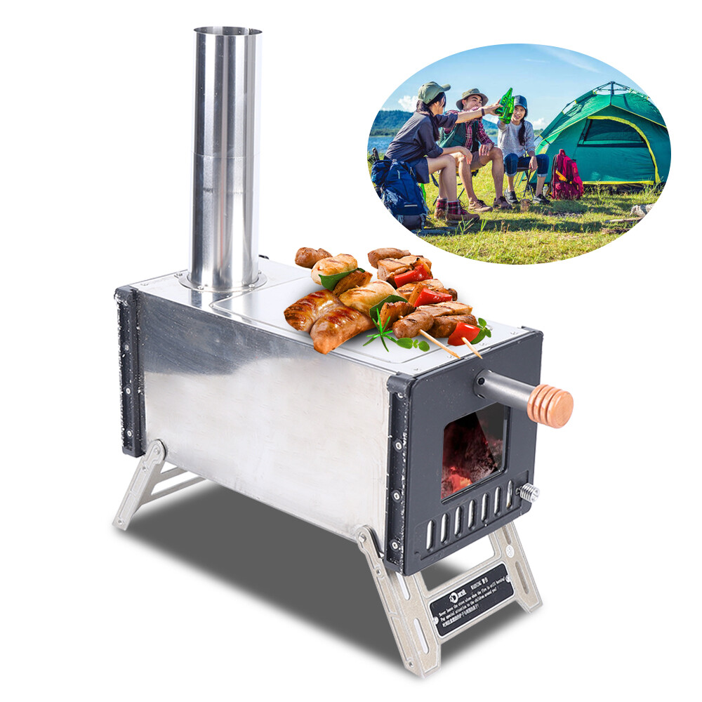 Taruor Stainless Steel Tent Wood Stove, With Chimney Pipes Portable