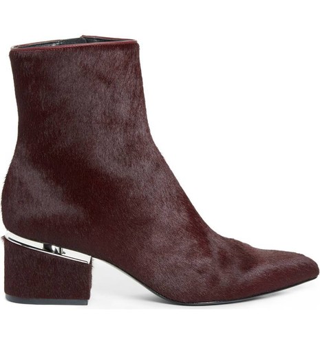 NIB Alexander Wang Jude Calf Hair Bootie Bordeaux Burgundy Low Block Boot 37.5 - Picture 2 of 12