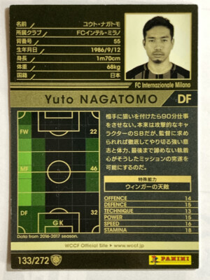 Yuto Nagatomo WCCF PANINI soccer card Japan sports 133/272 2016