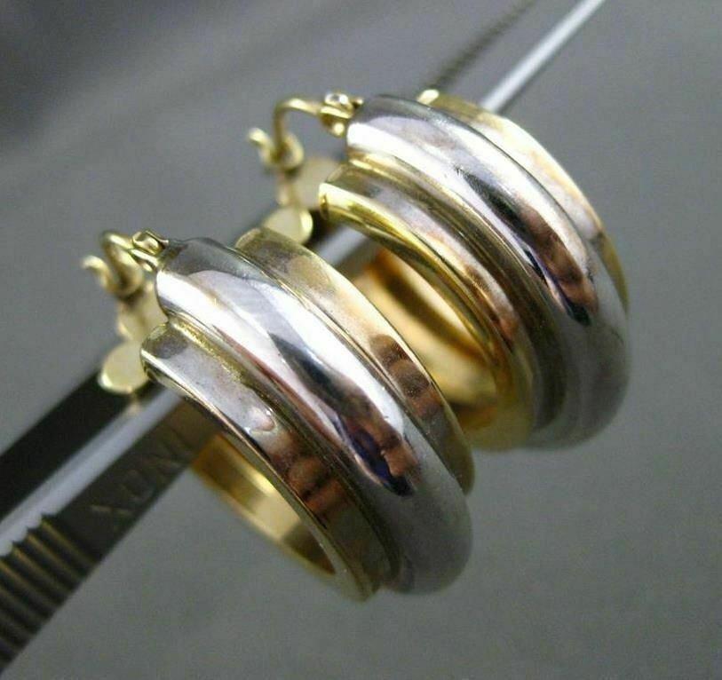 FILA ESTATE WIDE 14KT WHITE & YELLOW G 3D THREE ROW 8mm CLASSIC HOOP EARRINGS