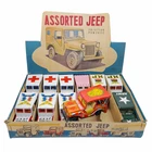 X-Rare Vintage 1950’s TAKATOKU Japan ‘Assorted Jeep’ Litho Tin Toy w/Display Box