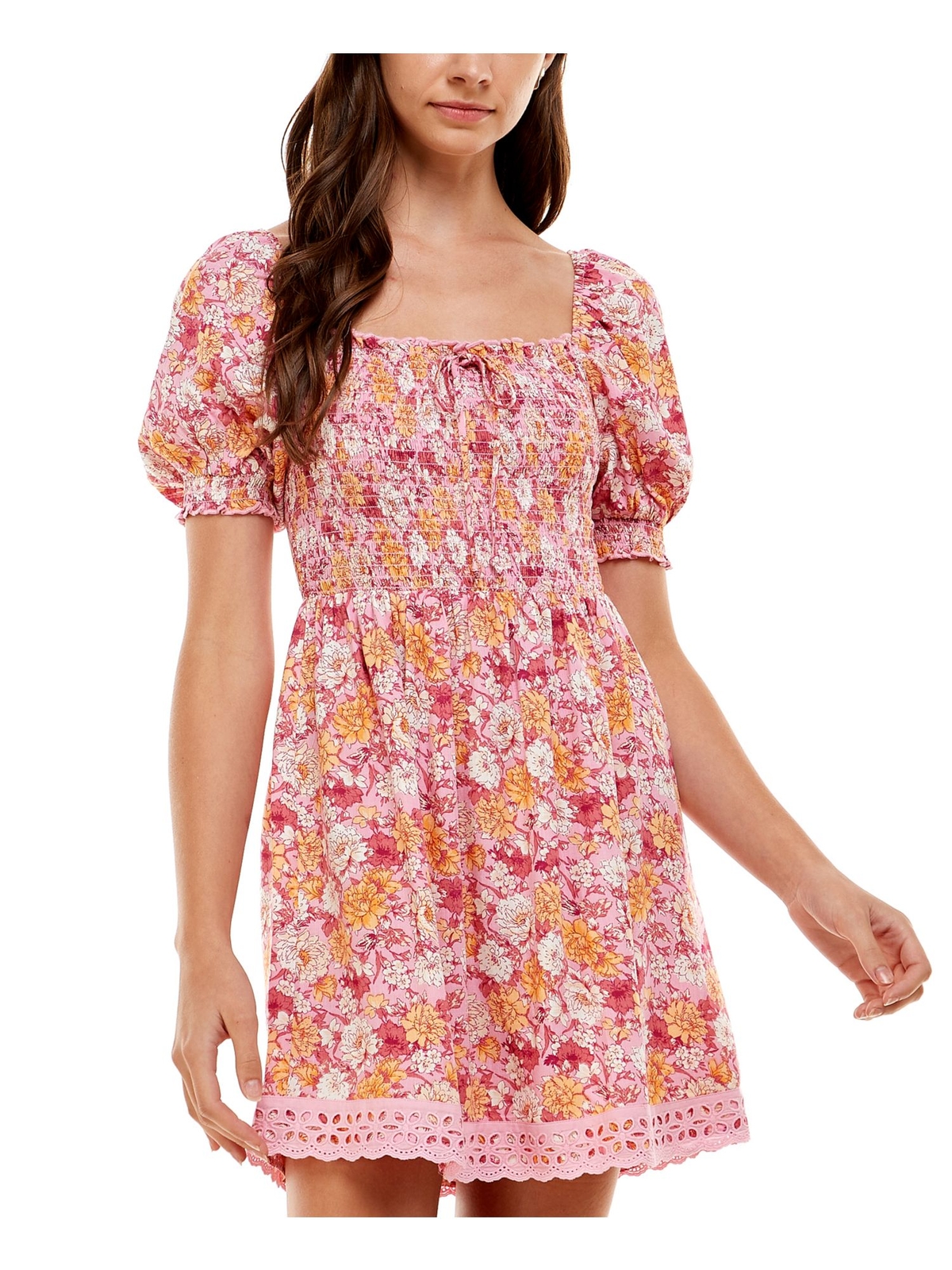 Женское платье CITY STUDIO с отделанным подолом и рукавом-пуфом с квадратным вырезом и коротким кроем + расклешенное платье