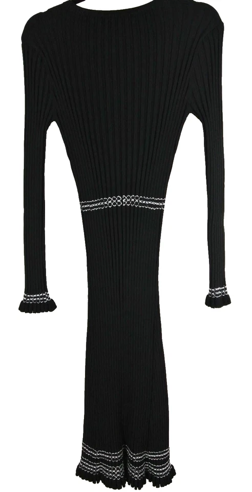 NEW Altuzarra Isolde Contrast-Stitched Rib-Knit Dress in Black - Size L #D0098 - Image 4 of 4