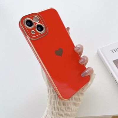For iPhone 16 15 14 13 12 Pro Max 11 8 Cute Heart Plating Soft Phone Case Cover