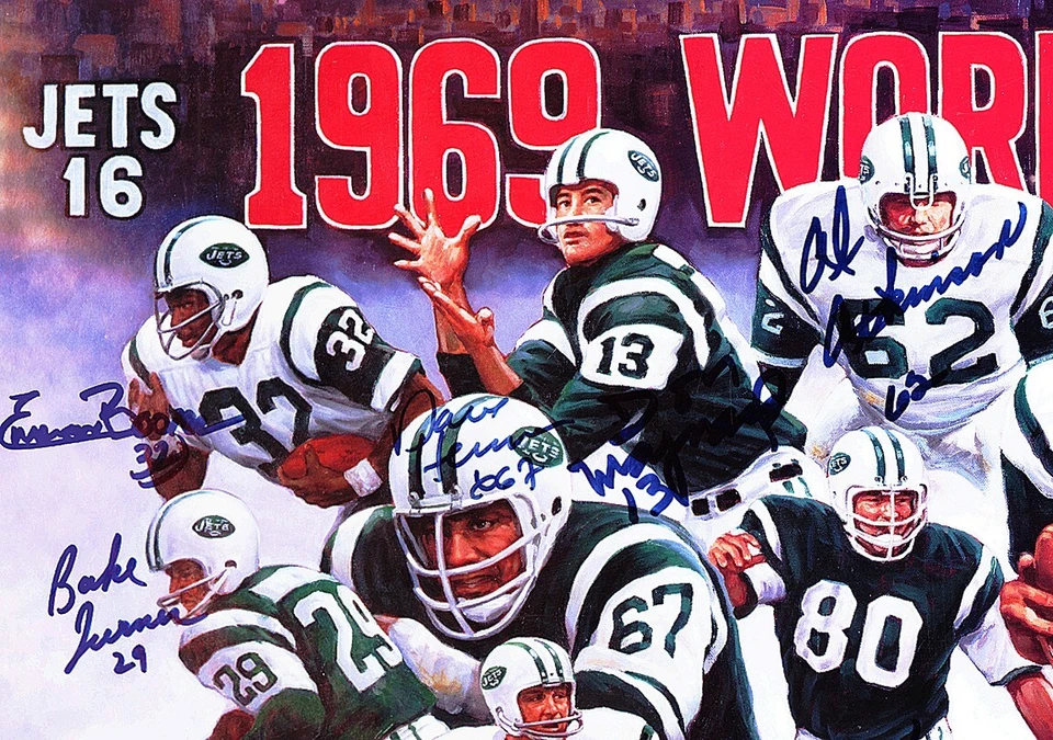 *Impresión firmada por el equipo de los New York Jets 1968-69 27 SIGS Namath BAS* Foto 2 de 4