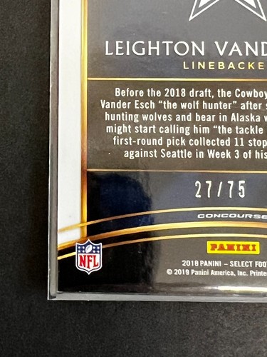 Leighton Vander Esch Silver Prizm Concourse 2018 Select RC Rookie #92 #ed 27/75 - Picture 9 of 10