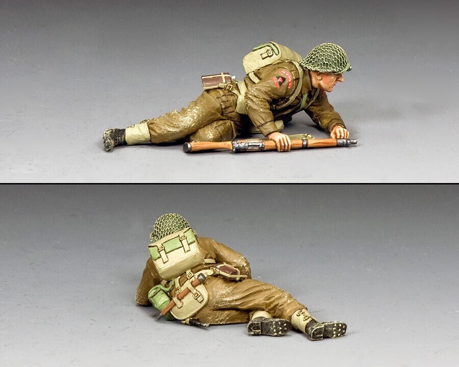 King and Country DD343 Crawling Forward figurine de soldat miniature de la Seconde Guerre mondiale