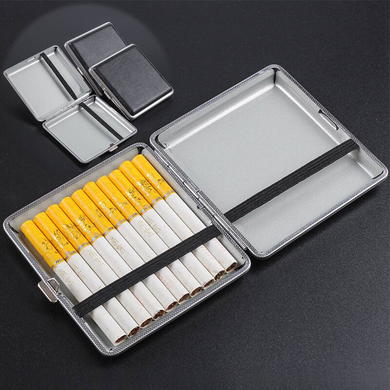 tobacco case steel Tobacco Boxes Stainless Steel Double-open 1pc 20 sticks Leather Cigarettes  Cases