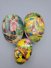 3 Vintage Nestler Paper Mache Easter Egg Candy Containers Germany 4.5"  3.25"