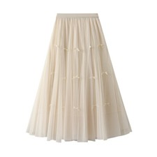 Elegant Lady Mesh Skirt Tulle Bow High Waist Swing Banquet Evening Party Summer