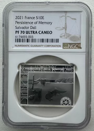 NGC PF70 France 2021 Persistence of Memory Salvador Dali Silver Coin 10 Euro COA